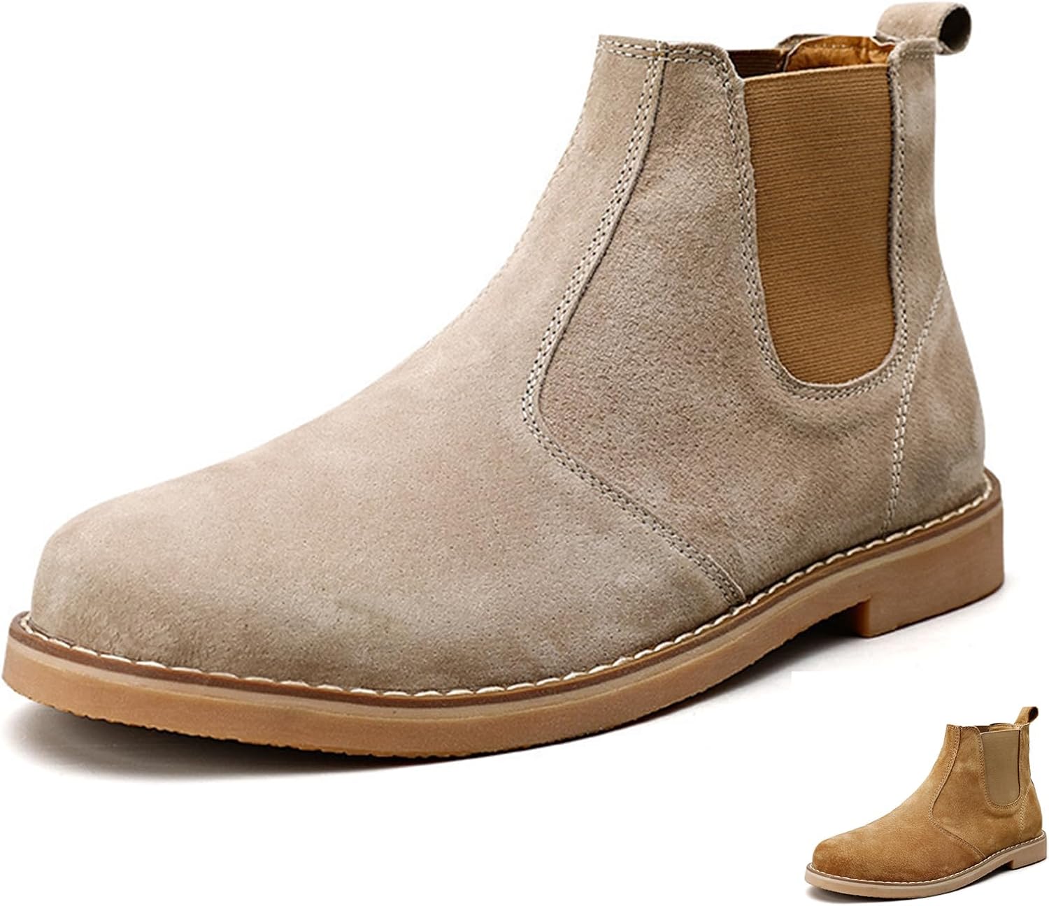 

Мужские ботинки OXNEUHG Chelsea из натуральной кожи с эластичной вставкой, модные классические замшевые ботинки с круглым носком, на носку, повседневные, для офиса, работы, свадьбы, бизнес-образа, хаки