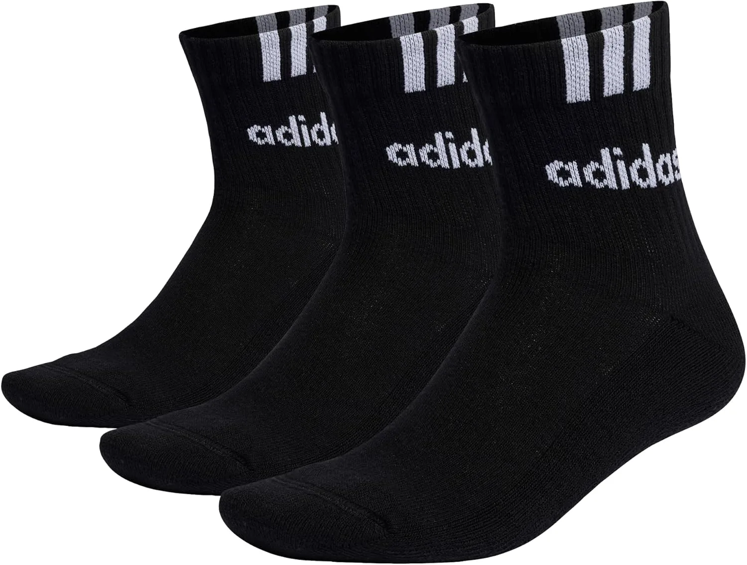 Детские носки Adidas 3-Stripes Linear Half-Crew с амортизацией, 3 пары, унисекс, черно-белый