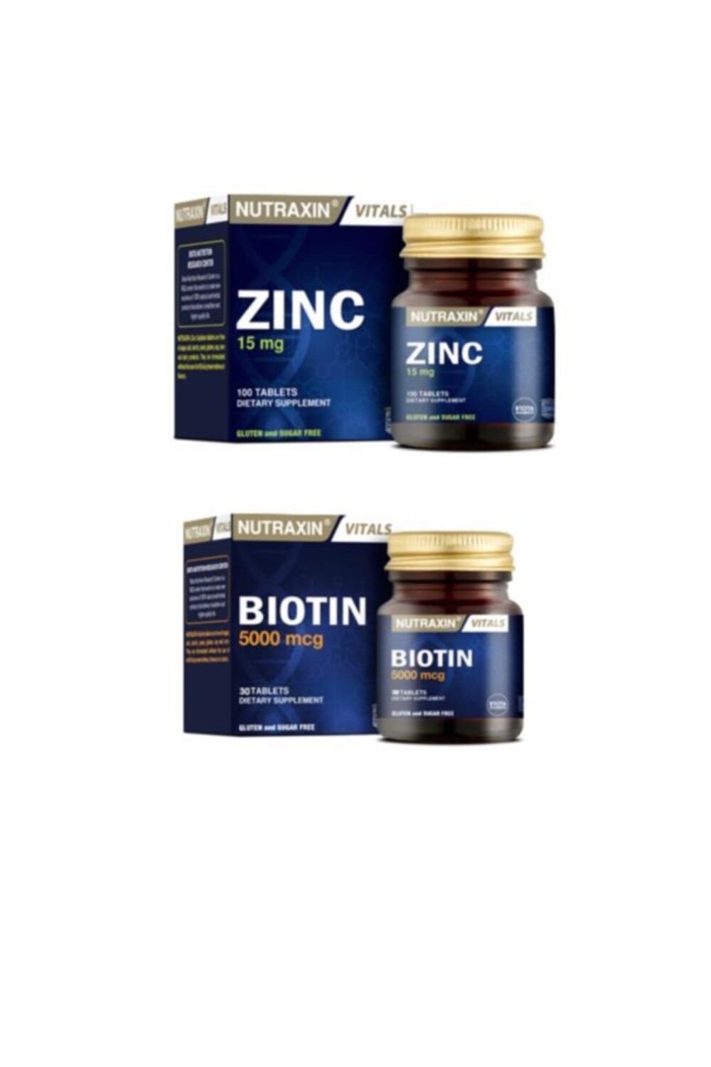 

Nutraxin Цинковая добавка для здоровья кожи, волос и ногтей 15 мг 100 таблеток + биотин 5000 мкг 30 таблеток