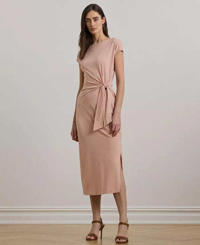 

Женское миди-платье из джерси с запахом и лодочным вырезом Lauren Ralph Lauren, розовый