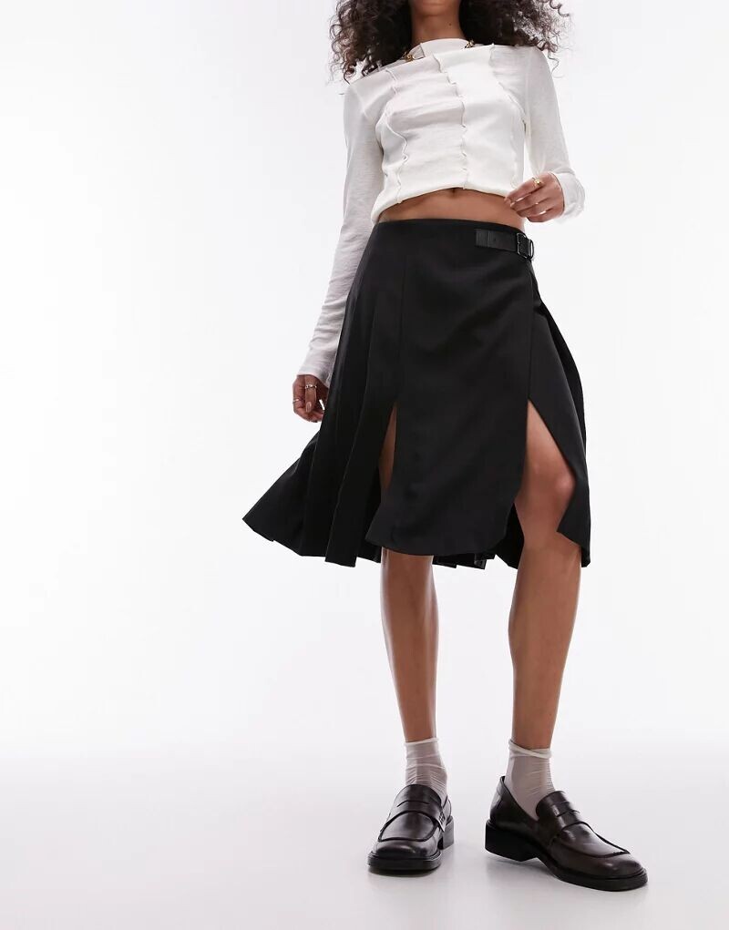 

Элегантная черная плиссированная юбка длиной до колена Topshop