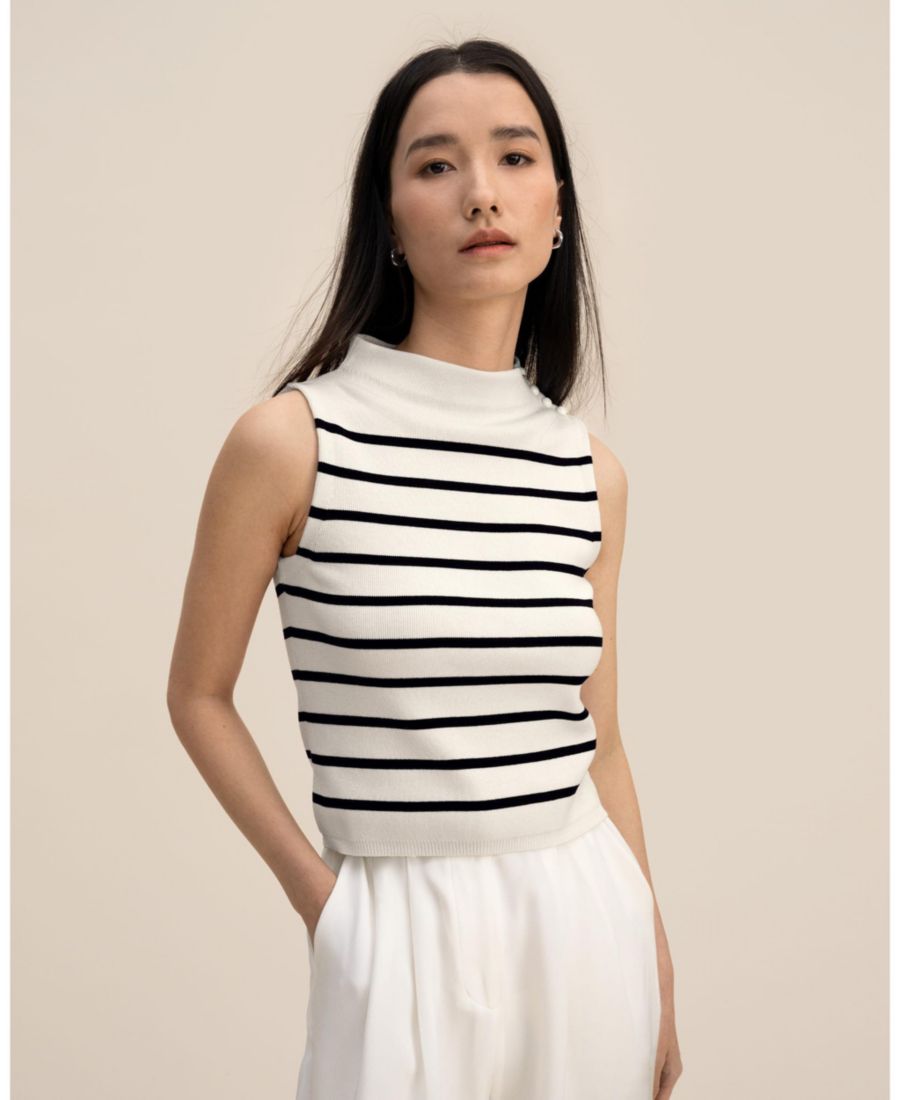 

Женский укороченный свитер из шелковой ткани в полоску LILYSILK, White with black stripes
