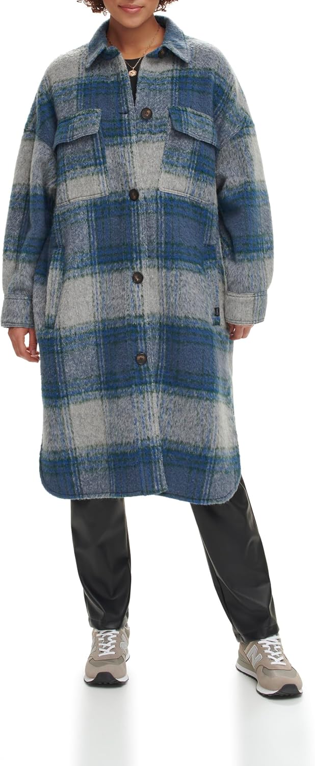 

Levi's Женская длинная фланелевая рубашка-куртка в клетку, Blue Plaid