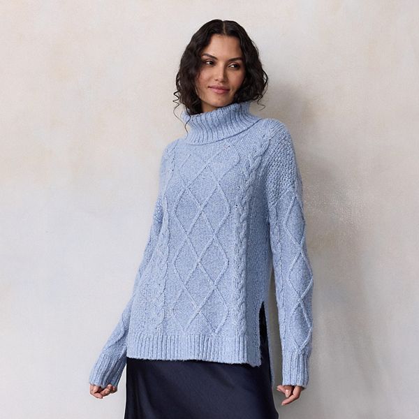 

Женский свитер-туника с воротником-хомутом и косой Lc Lauren Conrad, Iris Denim Melange