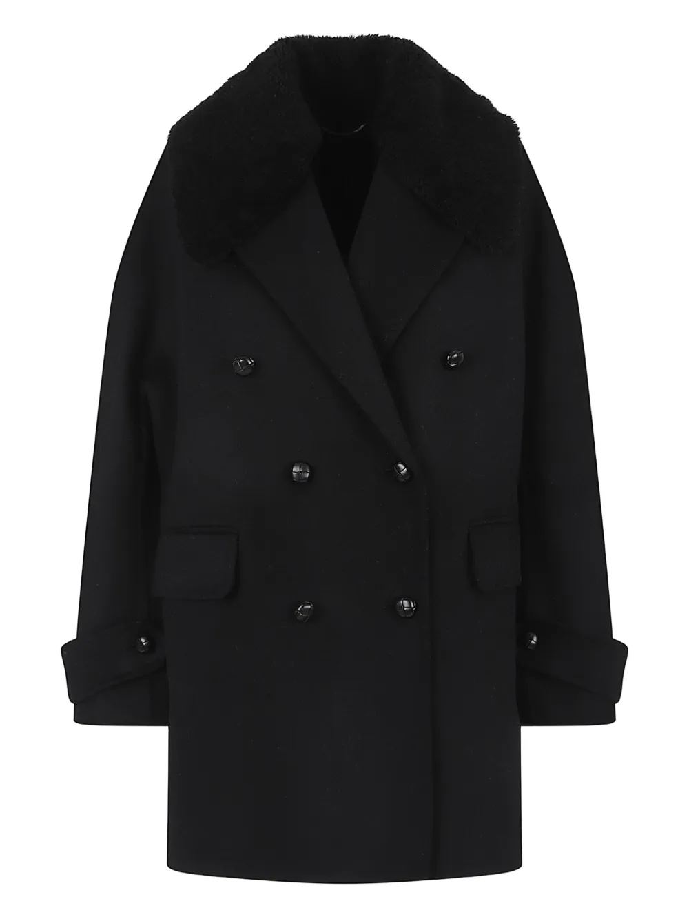 

Однобортное пальто с меховым воротником Ermanno Scervino, черный