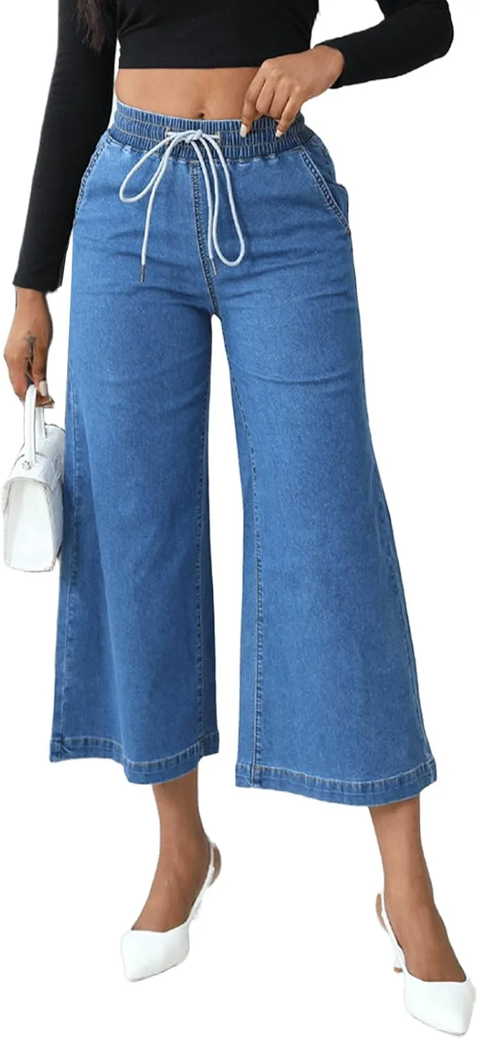 

Женские джинсы с высокой талией на резинке, широкие кюлоты Zeavitt