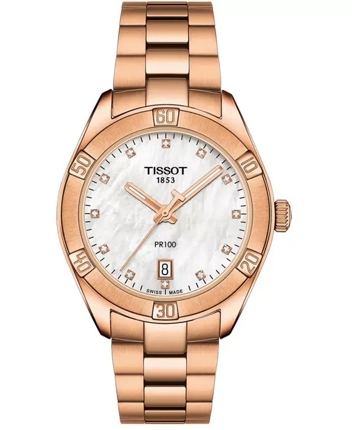 

Женские часы Swiss PR 100 Sport Chic T-Classic Diamond (1/20 ct. t.w.) из розового золота и нержавеющей стали, браслет, 36 мм Tissot