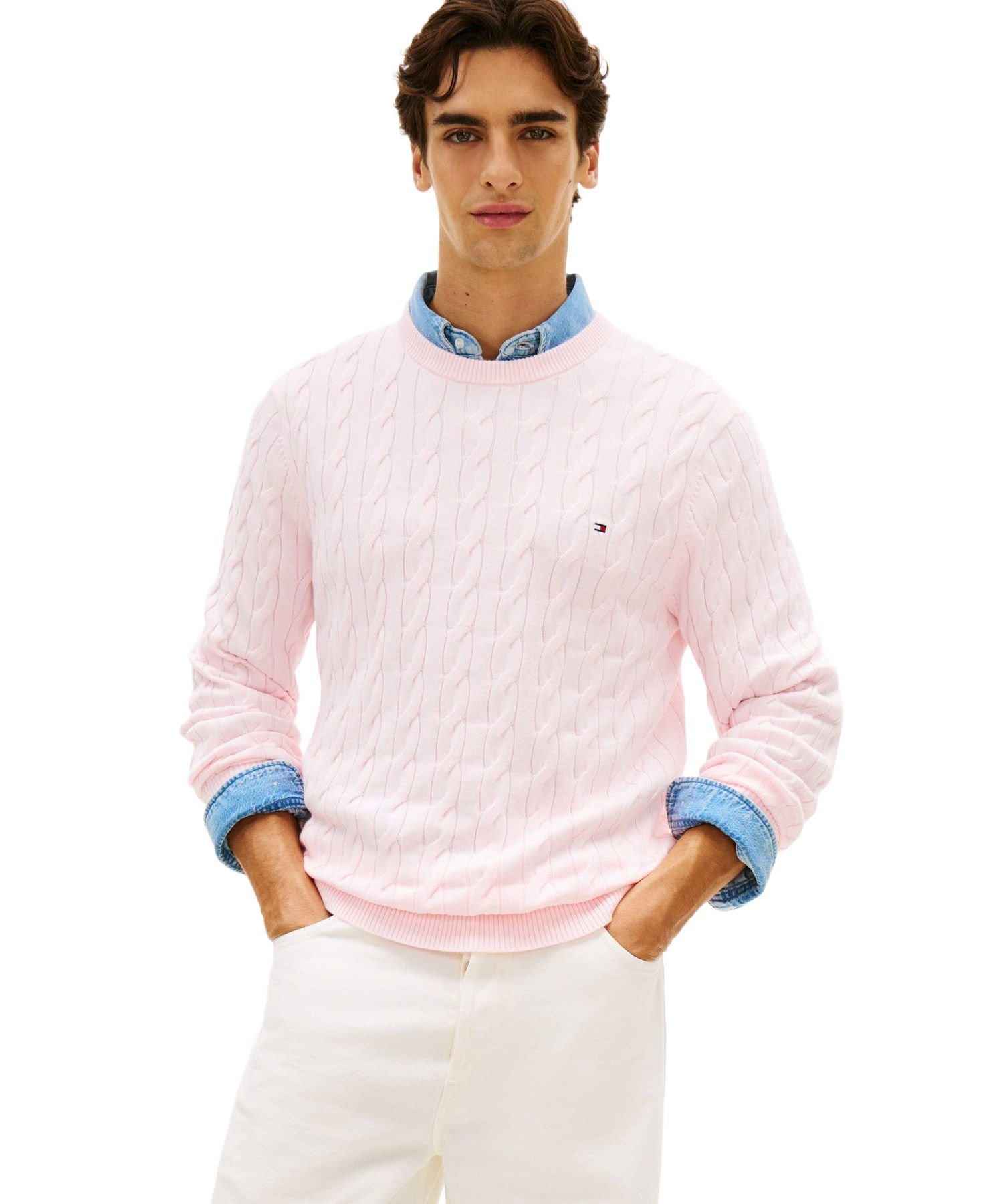 Классический свитер с косами и круглым вырезом, размер 26SS TOMMY HILFIGER, Pink TPB