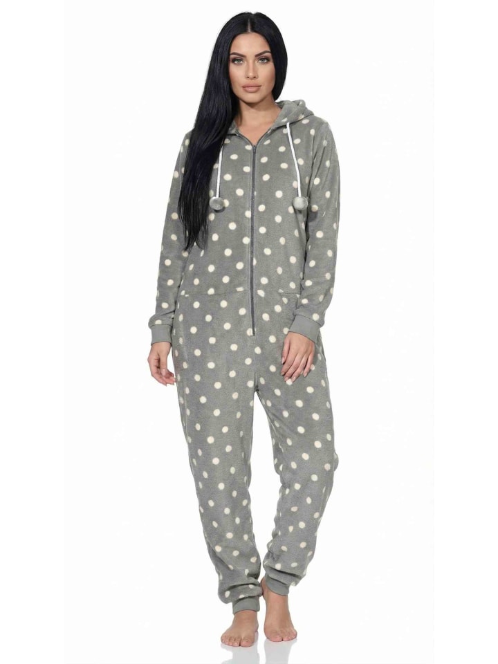 

NORMANN Пижамный комбинезон-комбинезон в горошек из кораллового флиса, серый