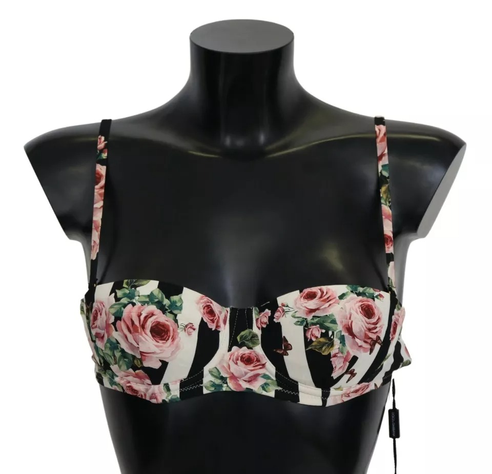 

Купальник бикини с разноцветным полосатым принтом роз Dolce & Gabbana