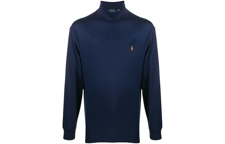 Свитер с вышитым логотипом Polo Ralph Lauren, воротник-стойка, синий — фото 2
