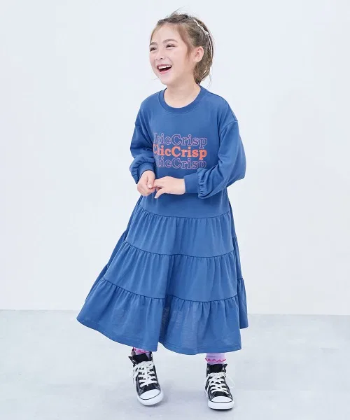 Детское платье с принтом и ярусным подолом devirock синее — фото 3
