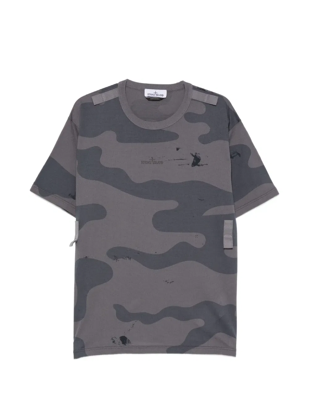 Футболка с камуфляжным принтом и логотипом Stone Island, серый