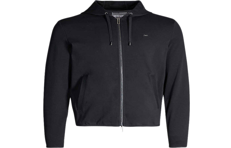 Emporio Armani Мужская толстовка с капюшоном, черная, средней высоты, кардиган — фото 3