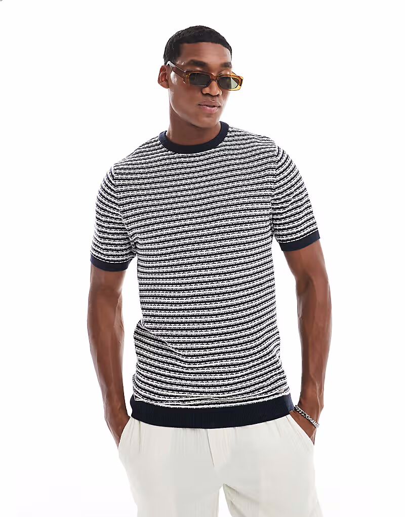 

Трикотажная футболка с фактурным узором Threadbare Stripe темно-синего цвета