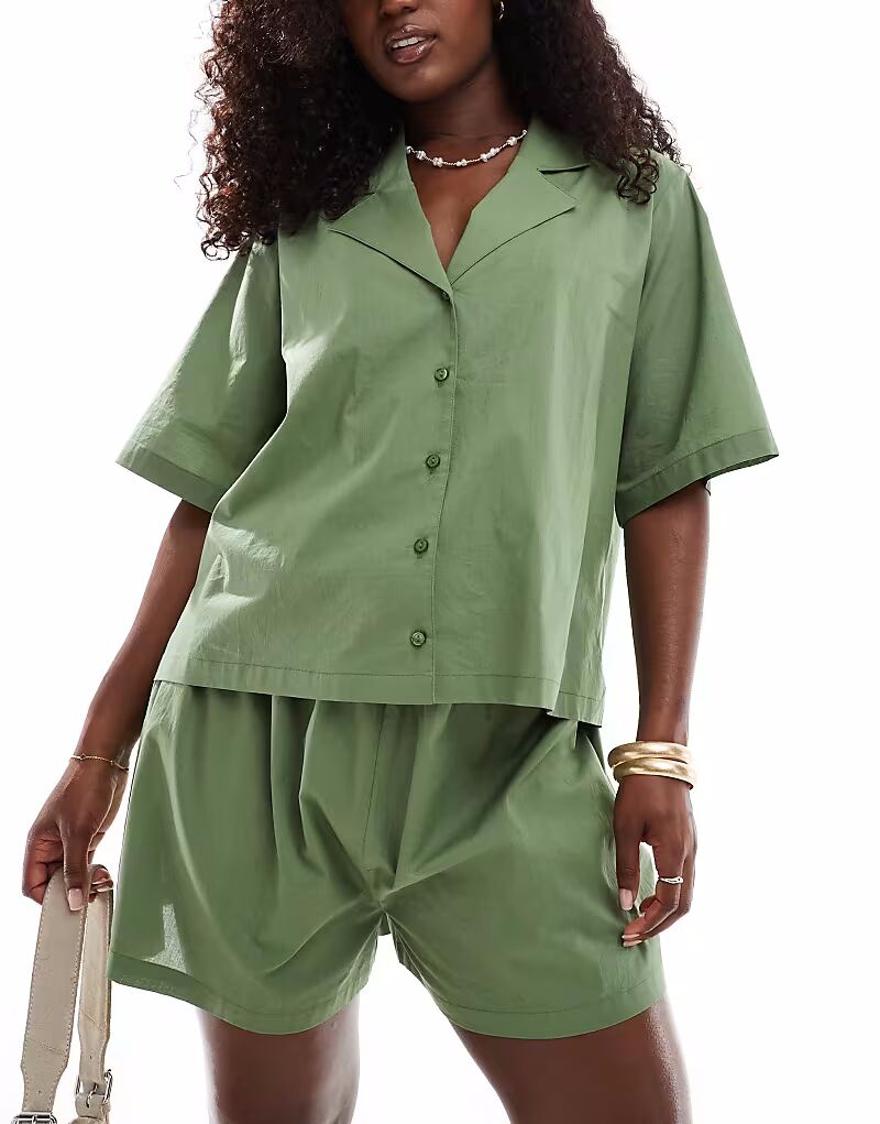 

Хлопковая пляжная рубашка цвета хаки Asos Design