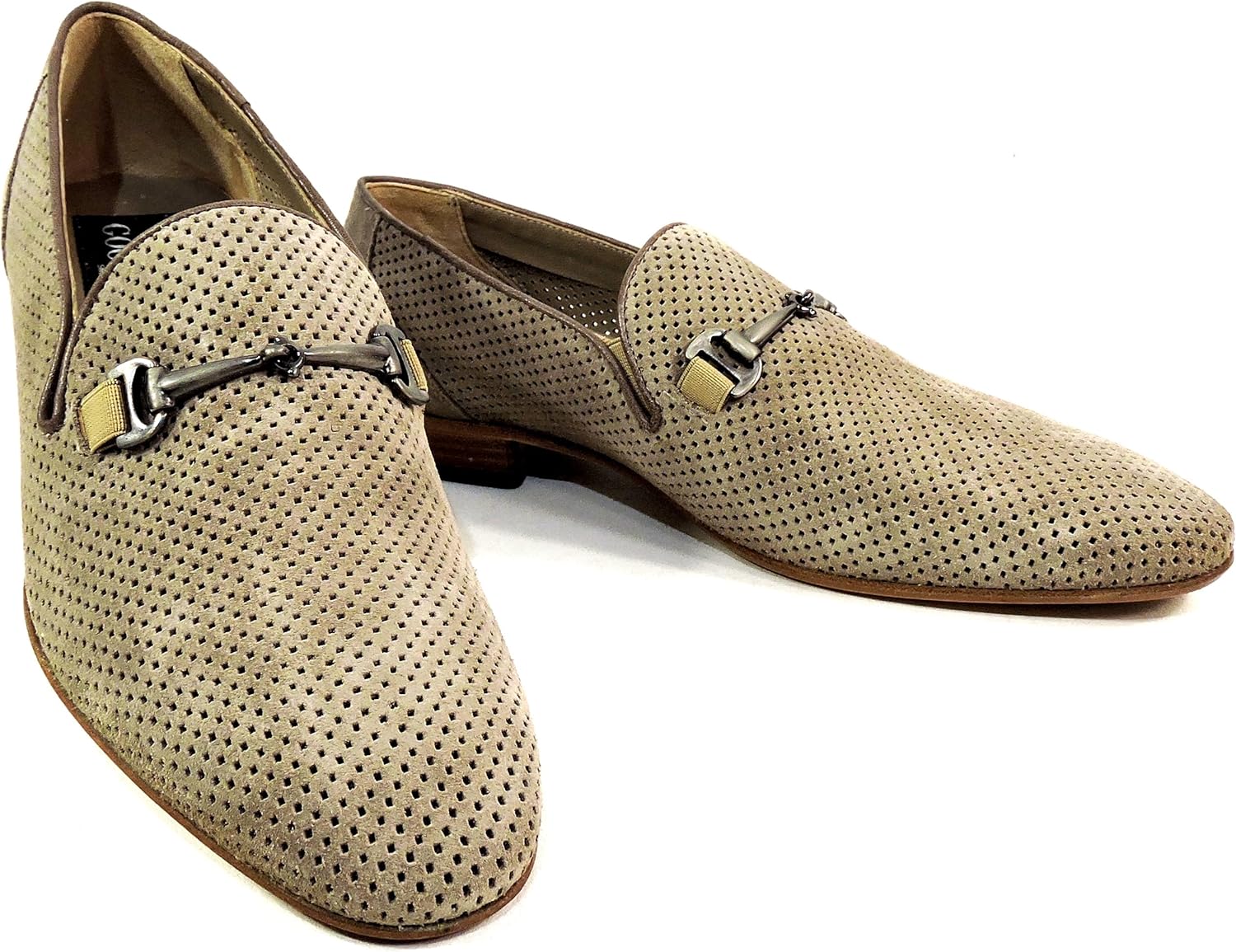 

Мужские лоферы Goodman из перфорированного замша, бежевые, удобная летняя обувь с металлической пряжкой, сделано в Италии Luigi Traini