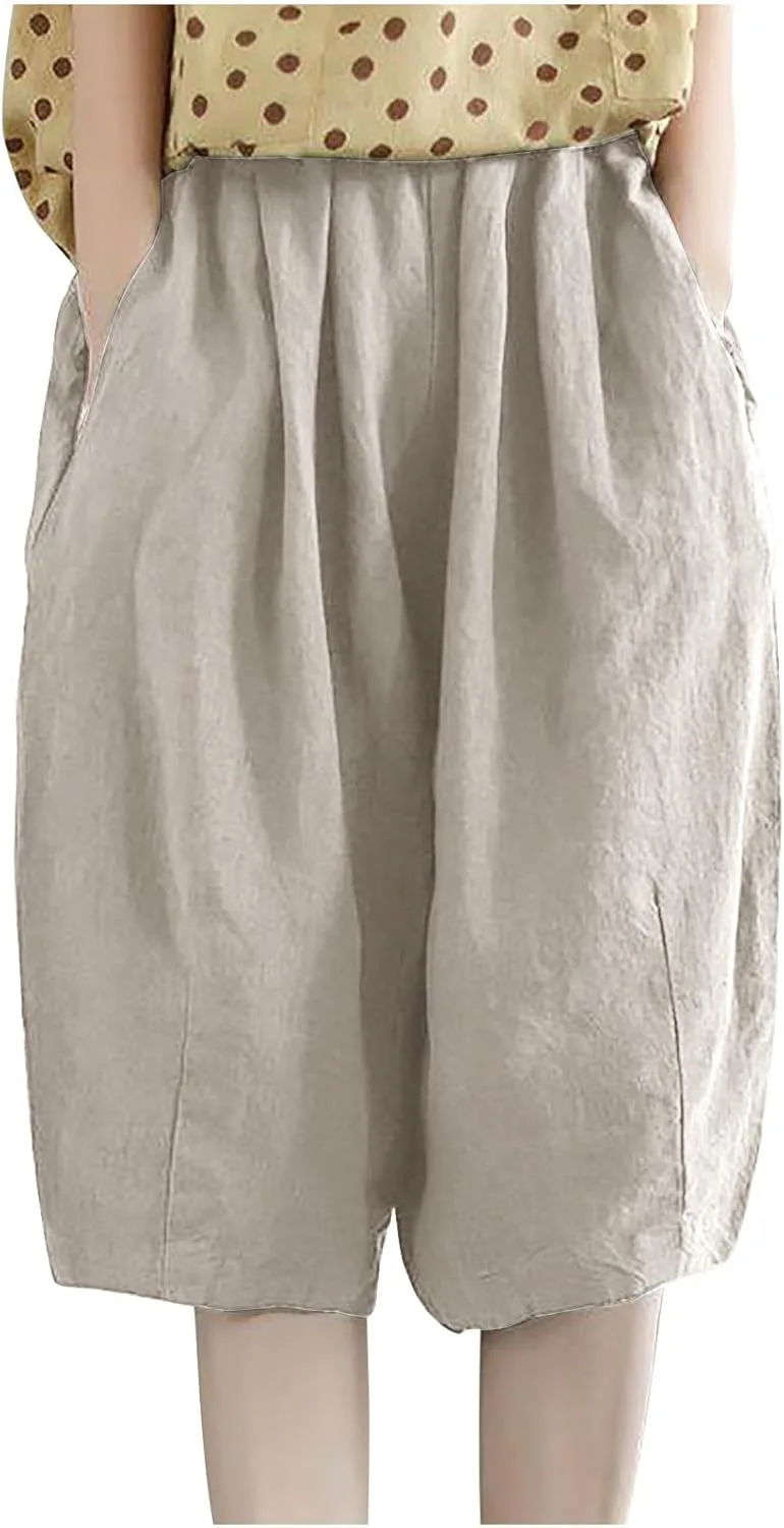 

Женские шорты бермуды широкие из хлопка и льна