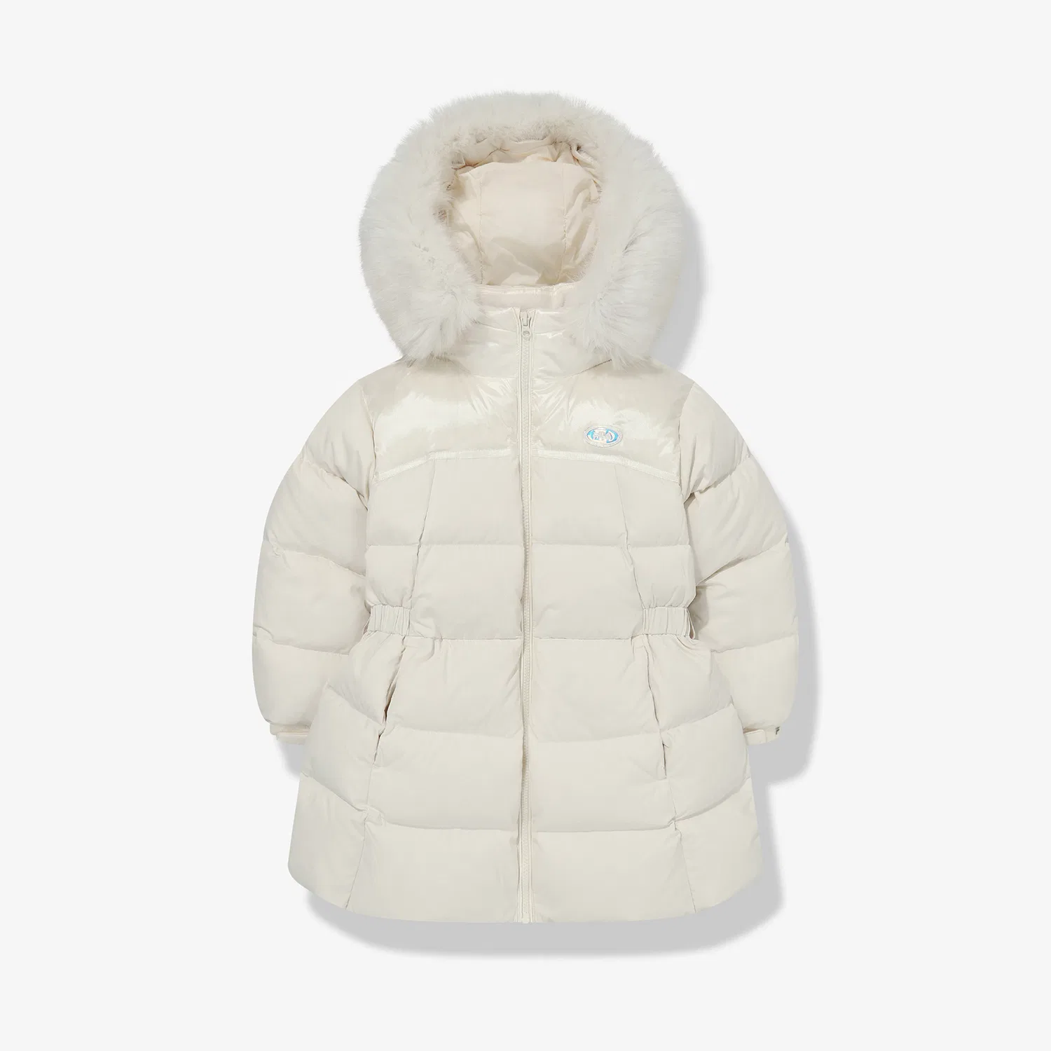 Детский длинный пуховик с поясом бежевый от Fila Kids — фото 4