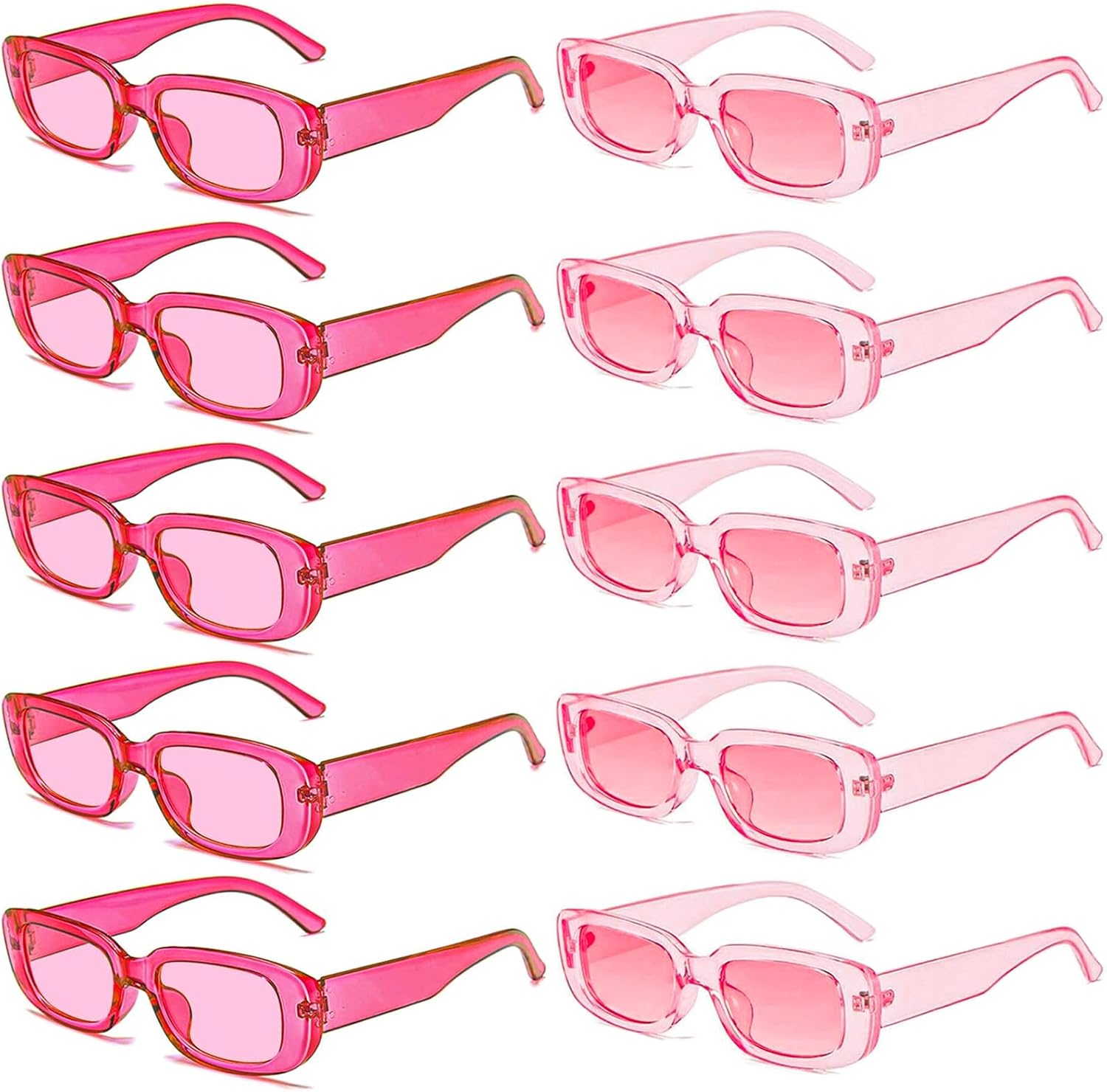 

SUNOVELTIES Набор из 10 прямоугольных солнцезащитных очков для женщин в стиле ретро, ​​узкие квадратные очки, винтажные очки в стиле 90-х, универсальные для взрослых, 10 Clear Pink + Hotpink Color