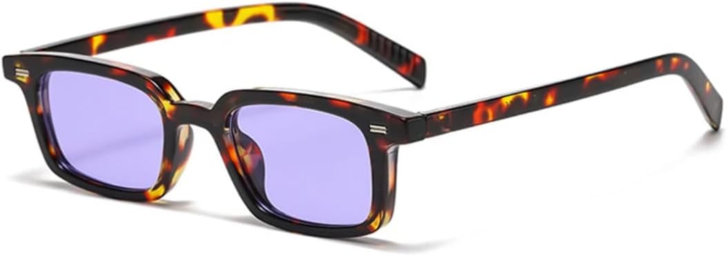 

Модные маленькие прямоугольные солнцезащитные очки для женщин, конфетные оттенки, защита от УФ-излучения UV400, ретро-стиль, заклепки, для мужчин в стиле панк UATXTAU, Leopard Purple