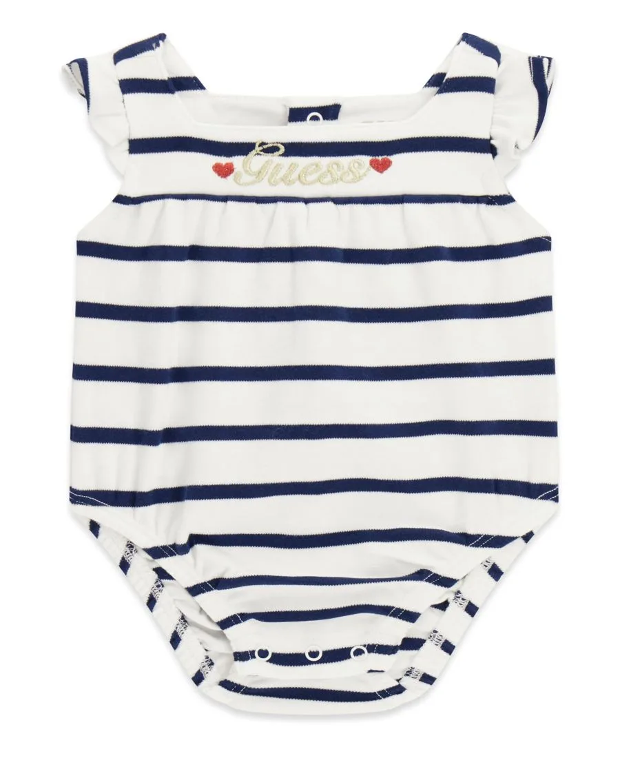 Детский боди для девочек из трикотажа с короткими рукавами, окрашенный пряжей GUESS, белый/синий
