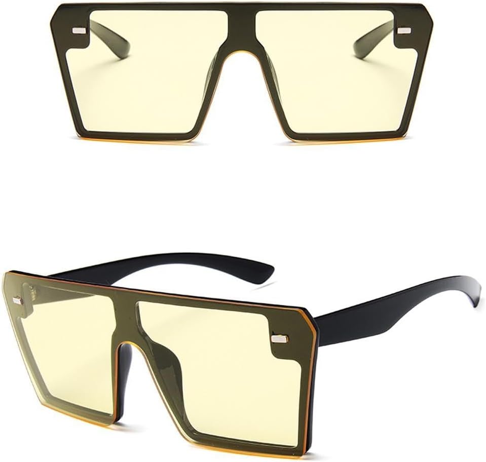 

MUTYNE Большие квадратные солнцезащитные очки для женщин, роскошные, модные, с плоской верхней частью, красные и черные, с прозрачными линзами, цельные, мужские, C6 Black-yellow