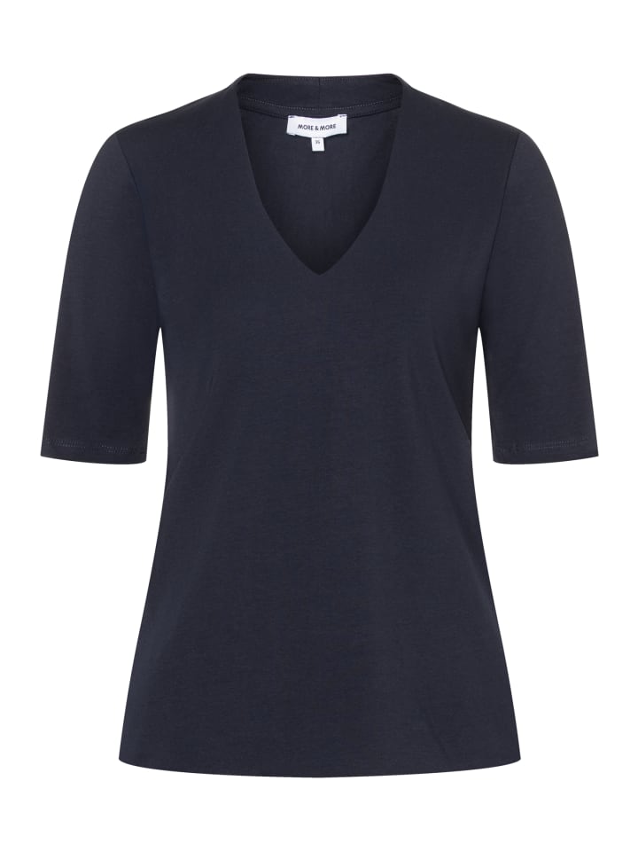 

More & More Эластичная футболка с короткими рукавами и V-образным вырезом, темно-синего цвета, Синий, More & More Эластичная футболка с короткими рукавами и V-образным вырезом, темно-синего цвета