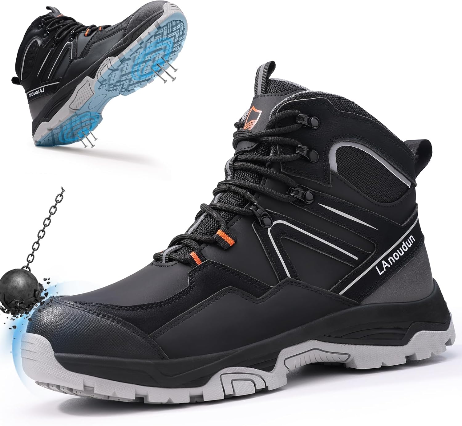 

Стальные ботинки BAIYIJIA с защитным носком для мужчин, легкие противоскользящие ботинки, устойчивые к проколам, для промышленного строительства, черный