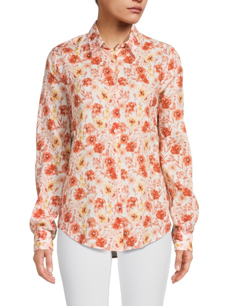

Льняная рубашка на пуговицах с цветочным принтом Saks Fifth Avenue, цвет White Multi