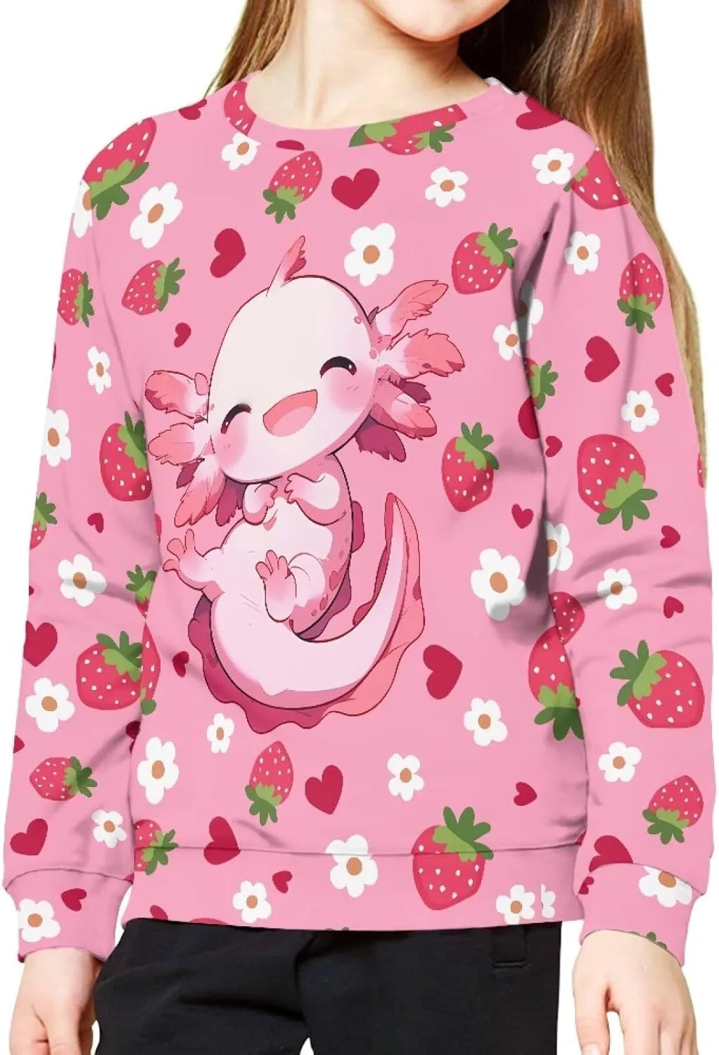 Детская толстовка с принтом Axolotl Strawberry Kawaii, ZPINXIGN, 6-14 лет