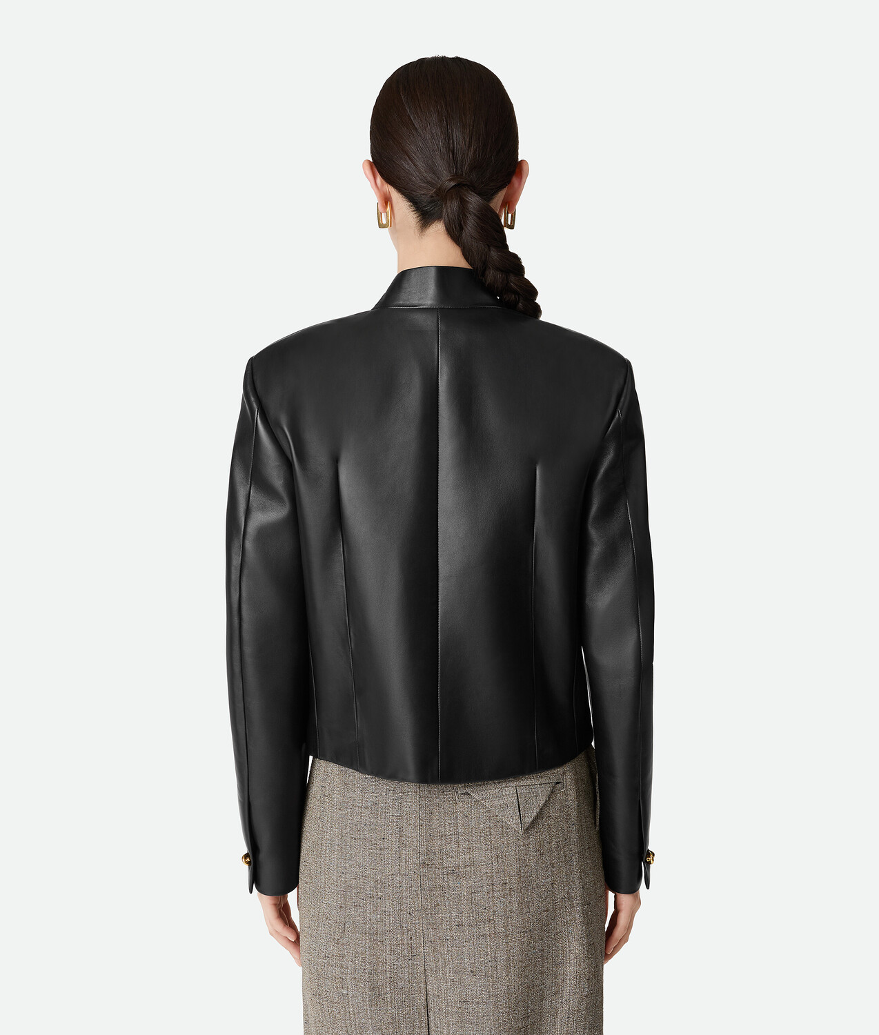 Женский кожаный блузон Leather Blouson BOTTEGA VENETA, черный — фото 3