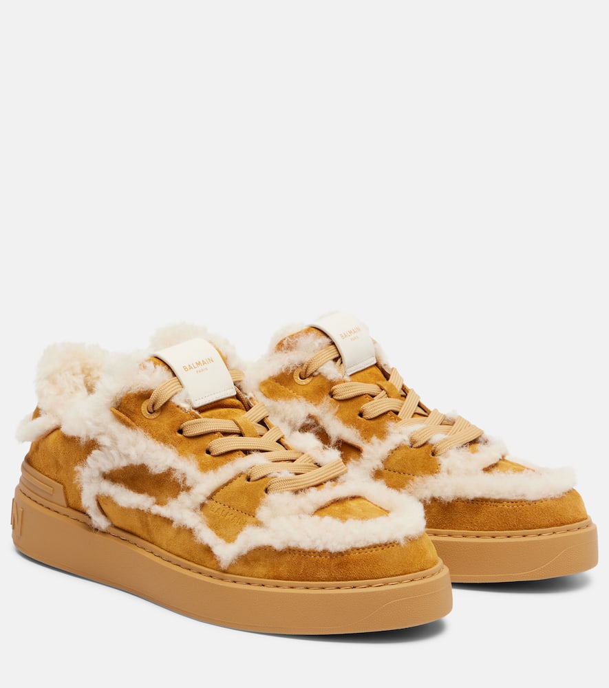 Замшевые кроссовки с отделкой из овчины Balmain, 8Dm Cognac