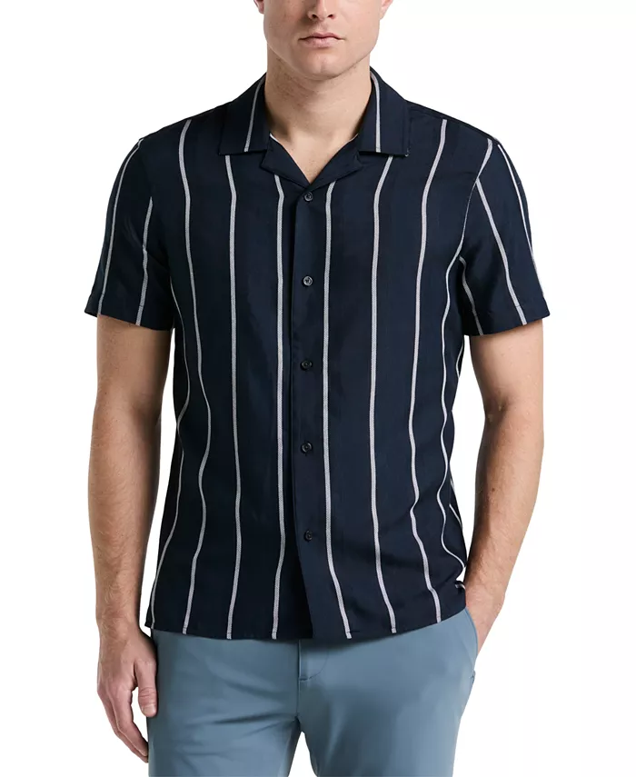 

Мужская полосатая рубашка с коротким рукавом и застежкой на пуговицы Camp Shirt Perry Ellis, синий