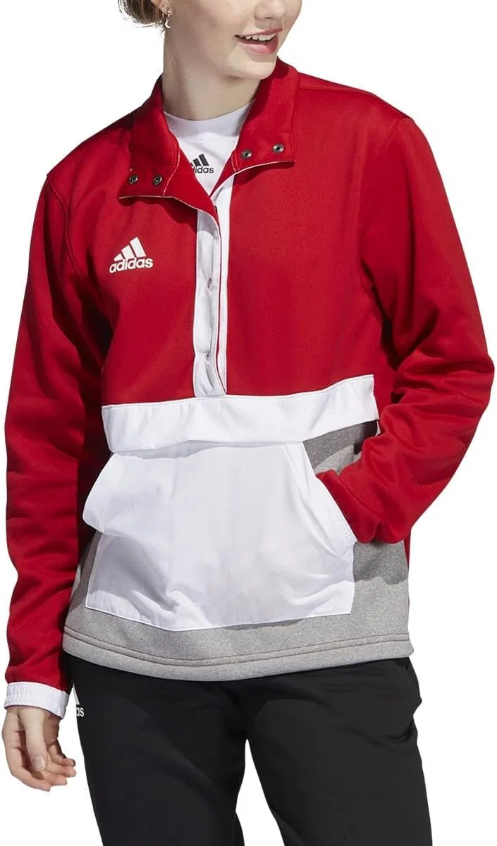 Толстовка с полузастежкой adidas Team Issue, Team Power Red/Medium Grey Heather/White
