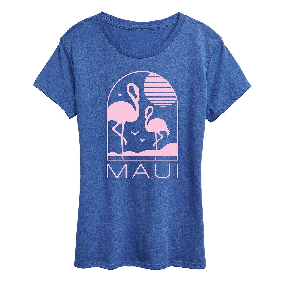 

Женская футболка с рисунком Maui Flamingos, цвет Heather Royal Blue