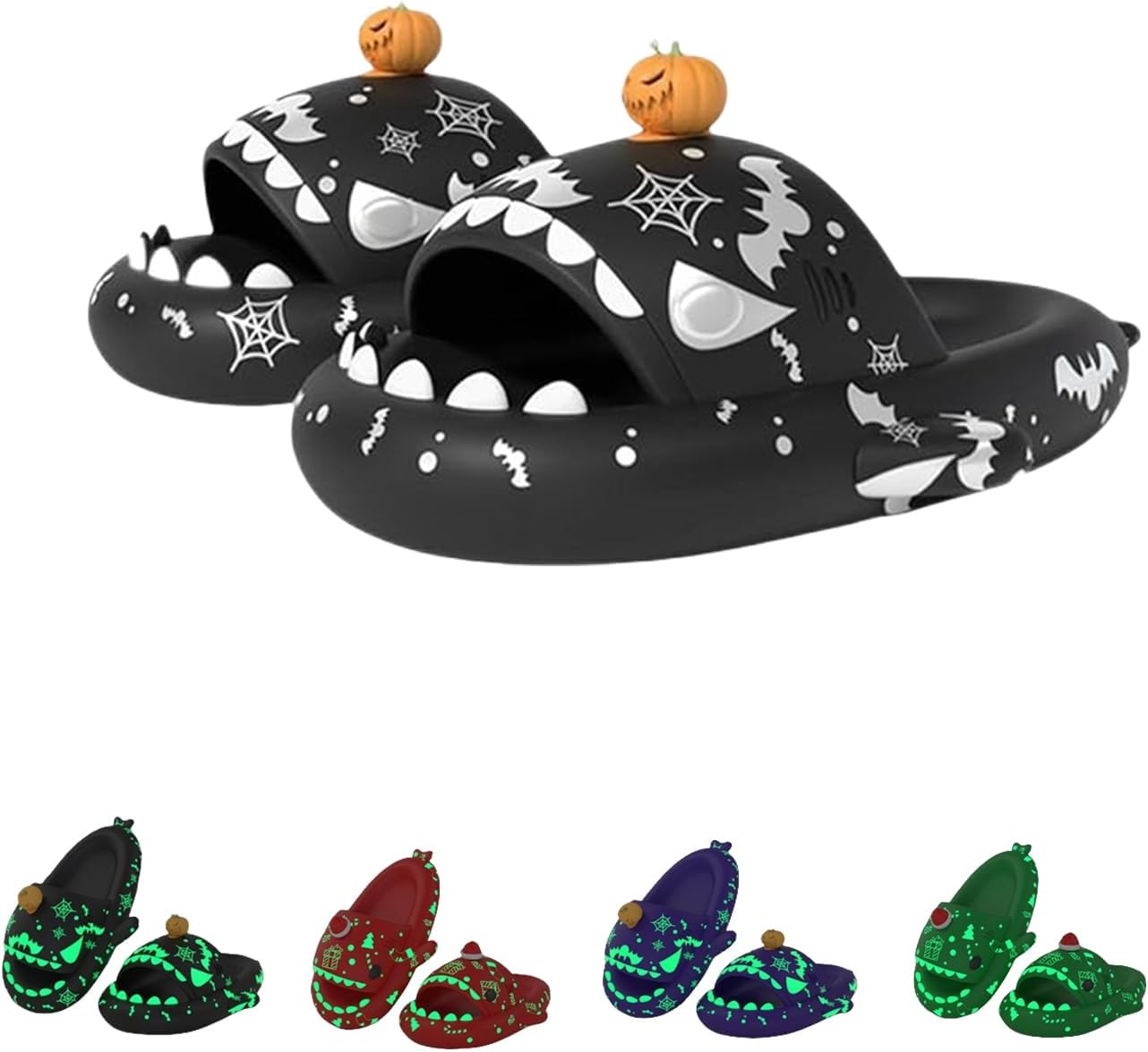 

Рождественские тапочки с акулой, Хэллоуинские тапочки с акулой, 3D тапочки с акулой светящиеся в темноте, толстая подошва, противоскользящие, для мужчин и женщин Generic