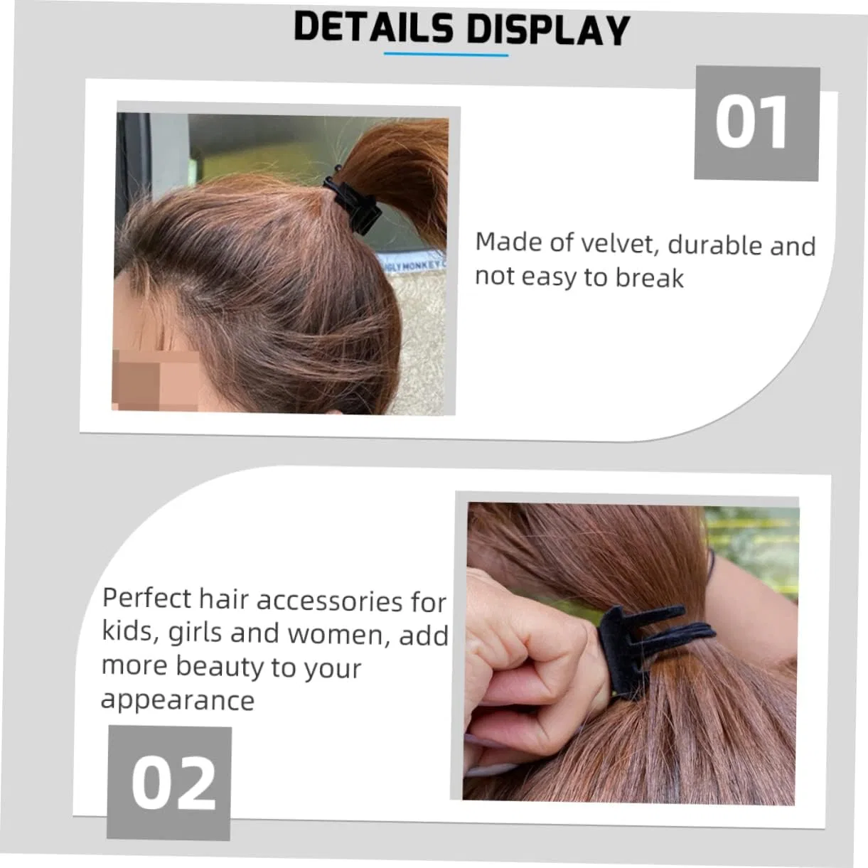 Заколка для волос велюровая Beaupretty 4 шт черный — фото 3