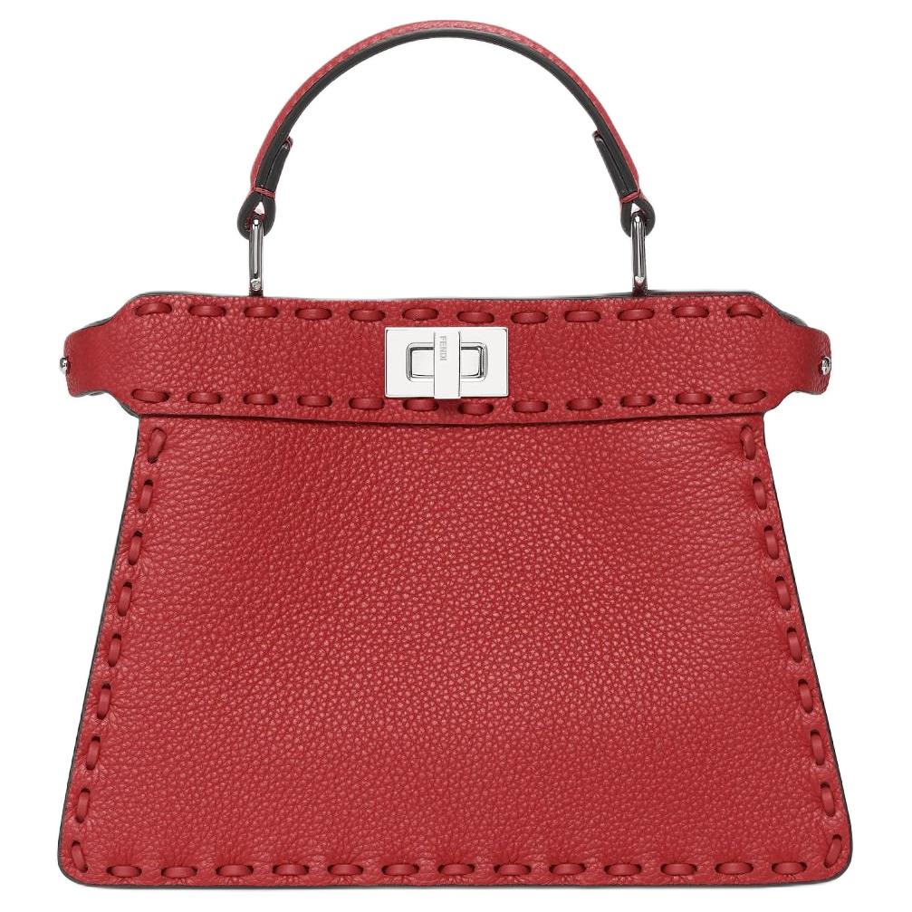 

Fendi Женская сумка на одно плечо Peekaboo ISeeU из зернистой телячьей кожи, маленький размер, красная