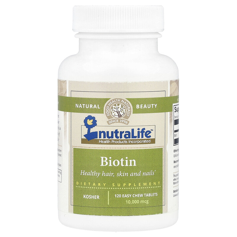

NutraLife, Биотин, 10 000 мкг, 120 жевательных таблеток