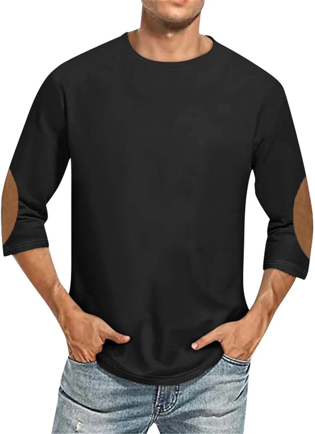 

Мужская футболка с цветными блоками, длинный рукав 3/4, Crew Neck, для тренировок
