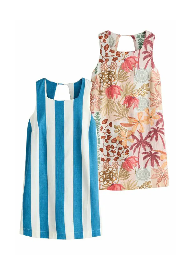 Длинное мини-платье с квадратным вырезом Next, Multi Palm Print Blue Stripe