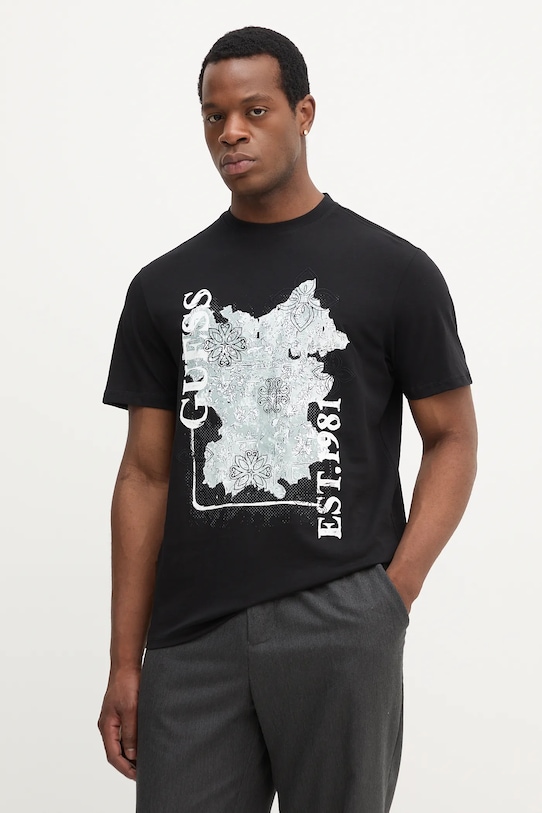 

Хлопковая футболка Guess, черный