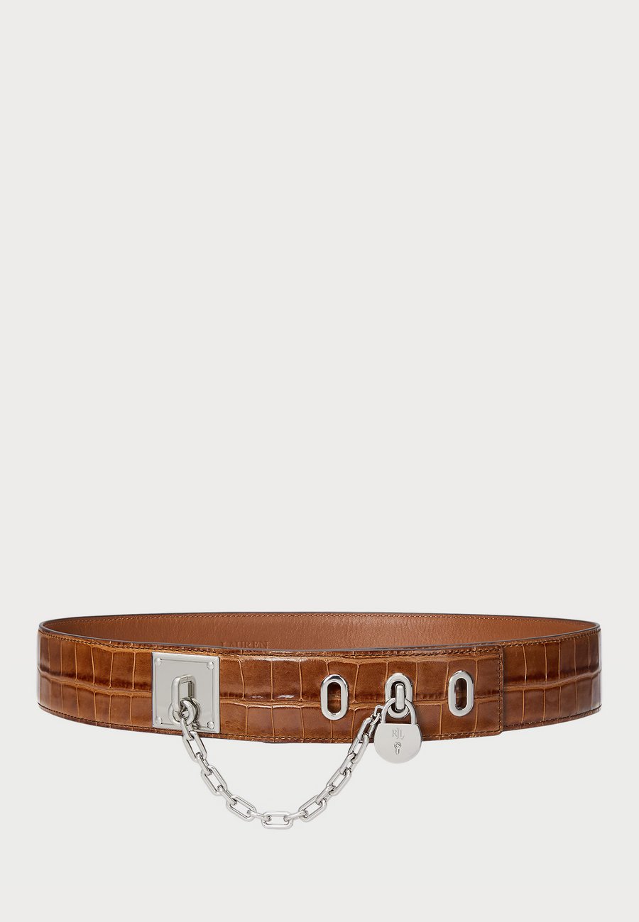 

Ремень Lauren Ralph Lauren CROC EMBOSSED CHAIN PADLOCK WIDE BELT, Tobacco/Brown