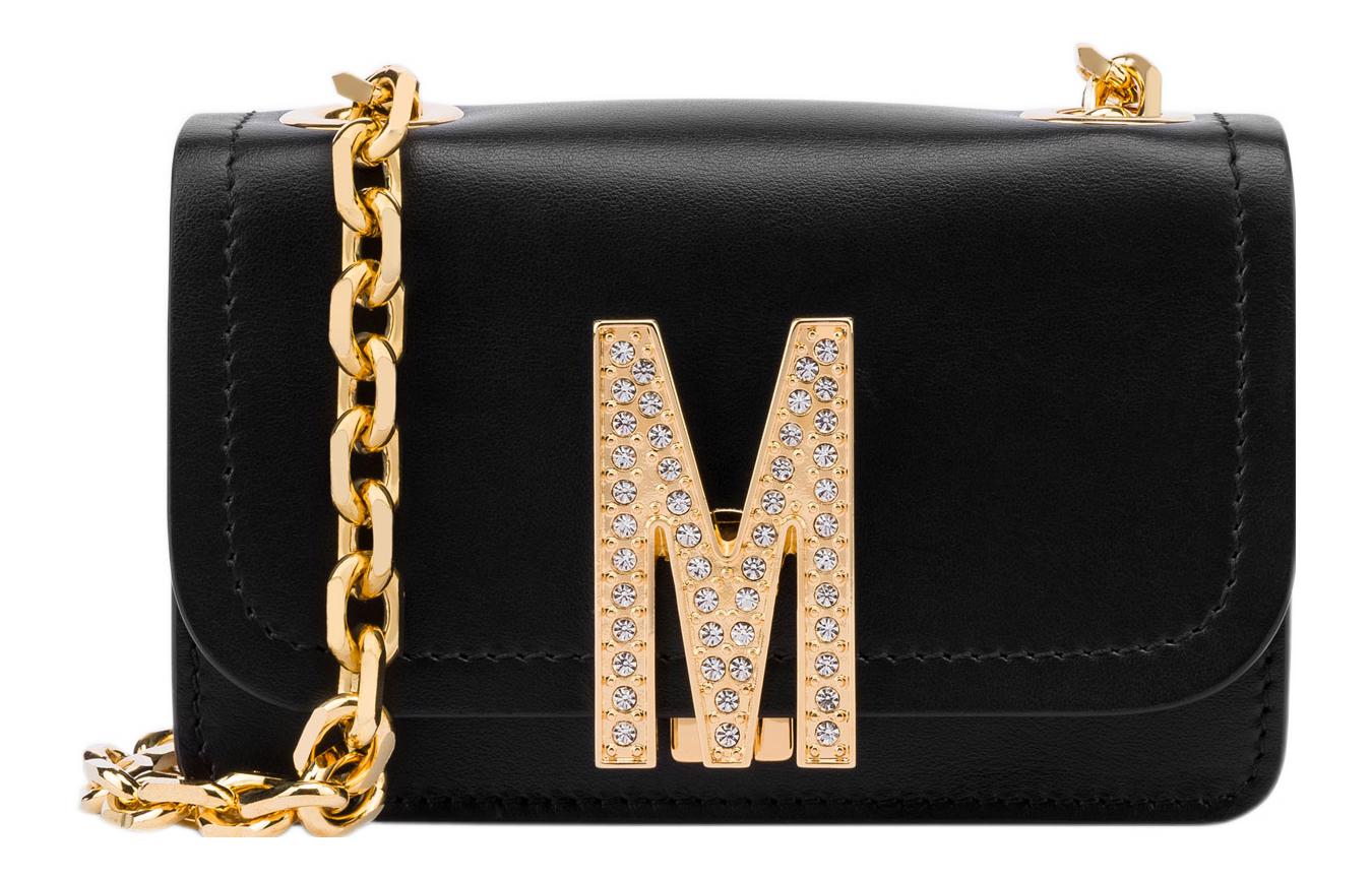 

MOSCHINO Миниатюрная женская черная сумка через плечо из телячьей кожи