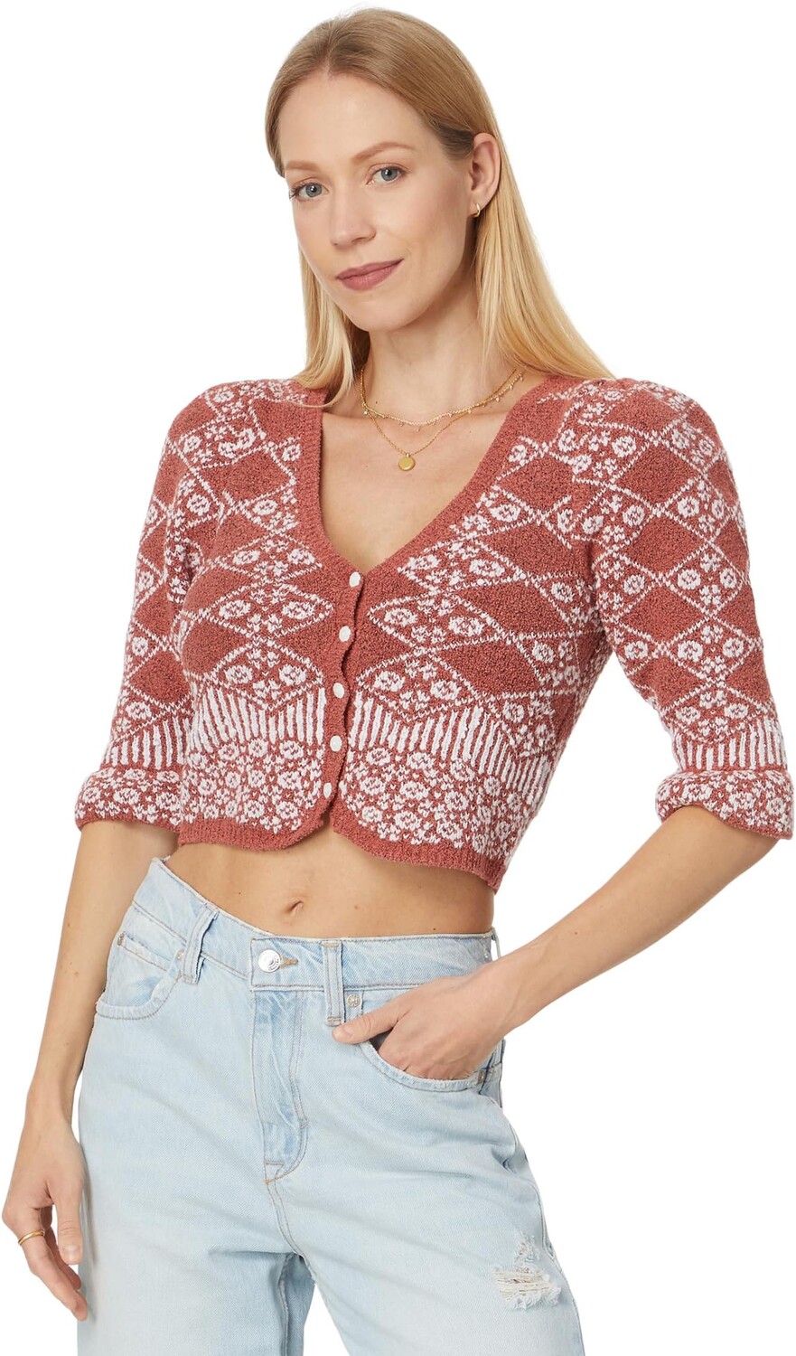 

Свитер Free People Geo Floral Cardi, цвет Orchid Cinnamon