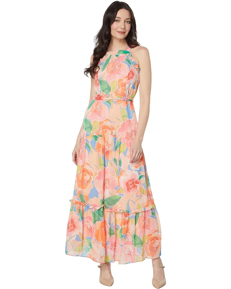 

Платье Maggy London Apron Front Floral Print Maxi, цвет Sky Blue/Peach