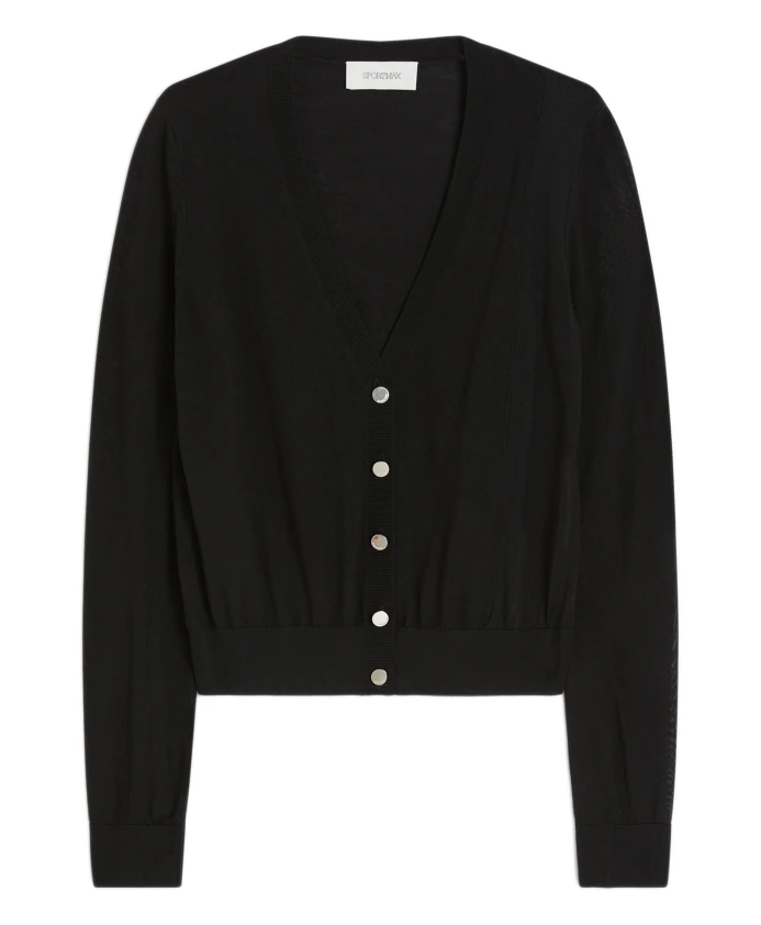 

Черный шерстяной кардиган с ребристой отделкой. Sportmax, черный