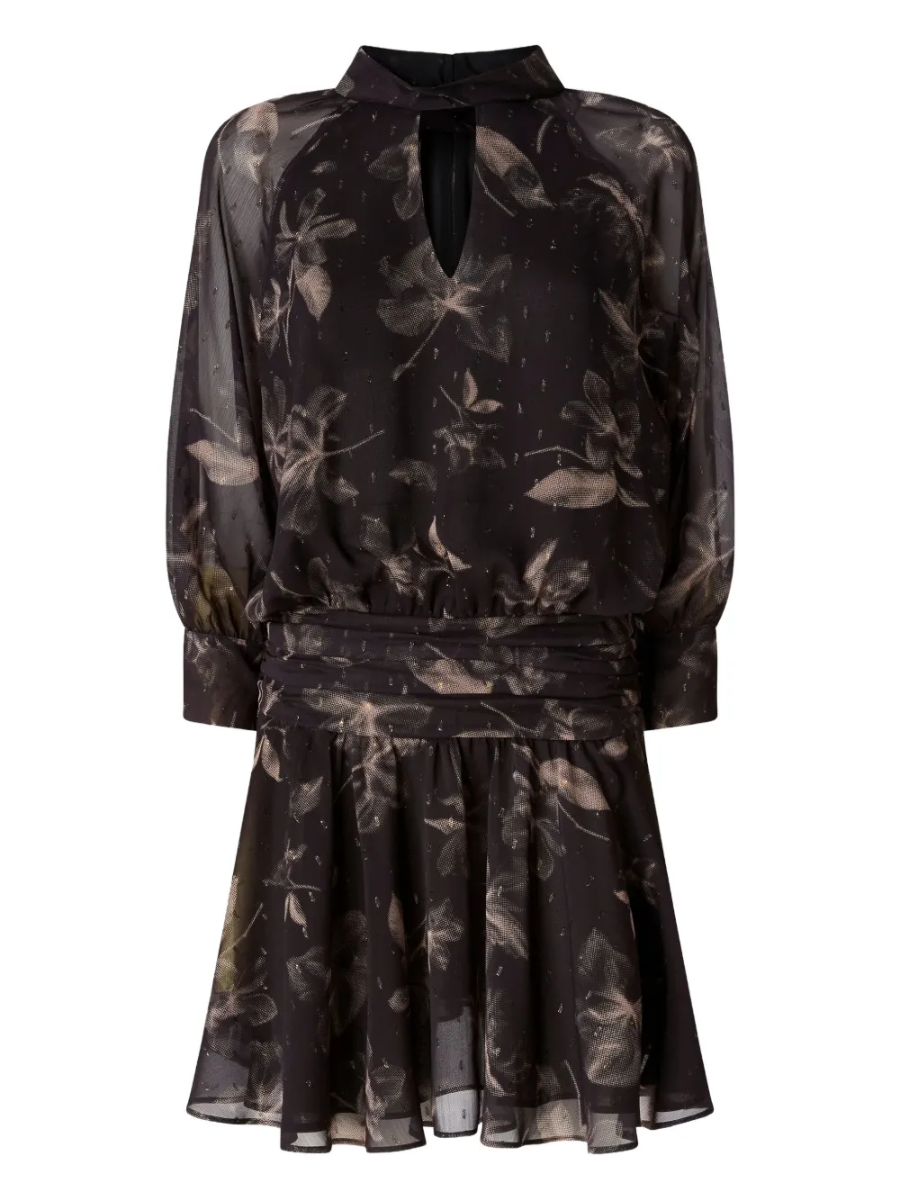 

Мини-платье с цветочным принтом и сборками PINKO, черный