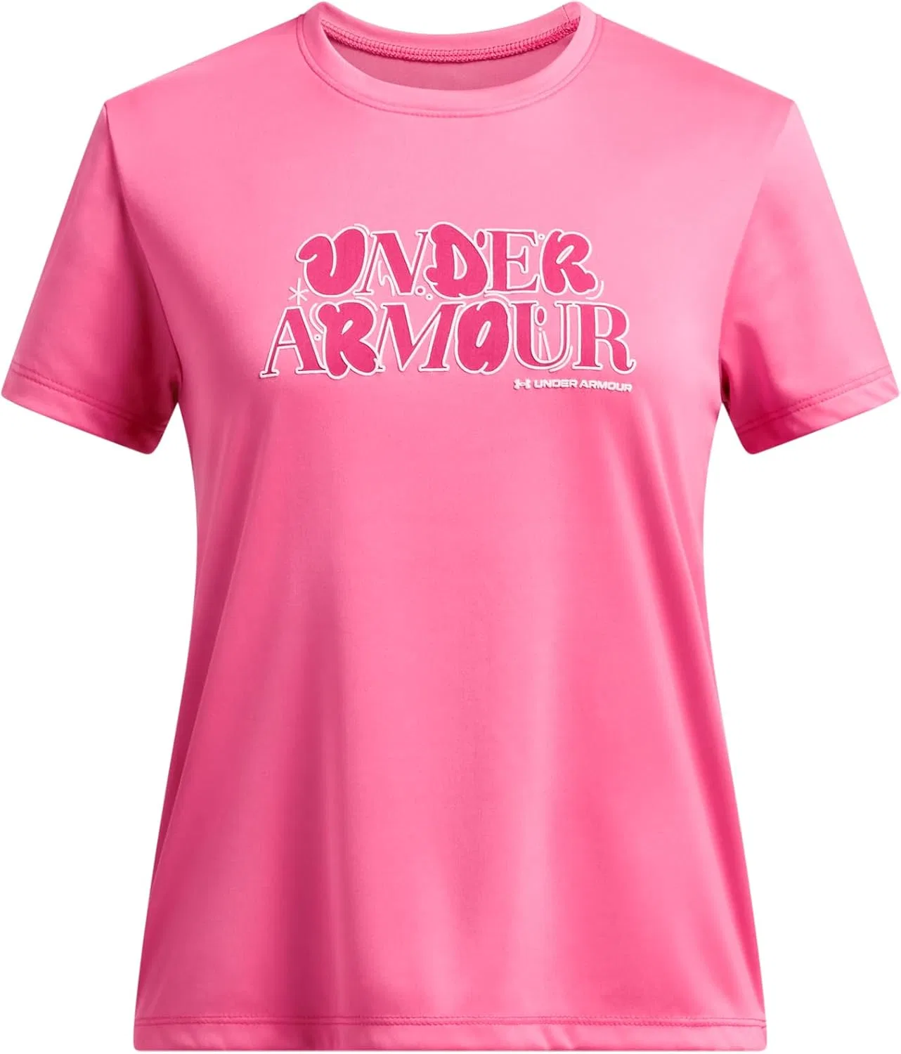 Футболка Tech Wordmark, Under Armour, для девочек, Super Pink / Shaded Fuchsia / White
